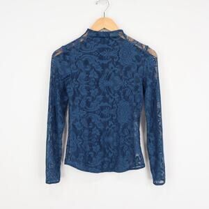 Aritzia Babaton Teal Lace Mockneck Long Sleeve Size XS